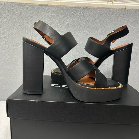 Coach Black Sandals with Gold Studs - Picture 3 of 6